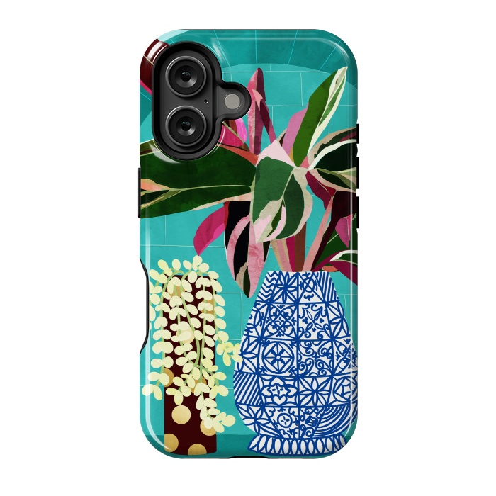 iPhone 16 StrongFit Moroccan Shelfie | Tropical Teal Plants Botanical | Exotic Modern Bohemian Eclectic Décor  by Uma Prabhakar Gokhale