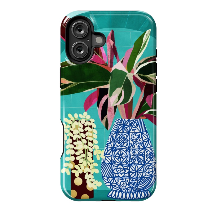 iPhone 16 Plus StrongFit Moroccan Shelfie | Tropical Teal Plants Botanical | Exotic Modern Bohemian Eclectic Décor  by Uma Prabhakar Gokhale