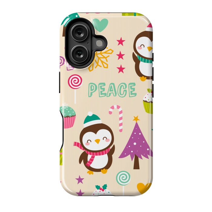 iPhone 16 StrongFit Colorful Cute Penguin and Pecorative Elements for Christmas by ArtsCase