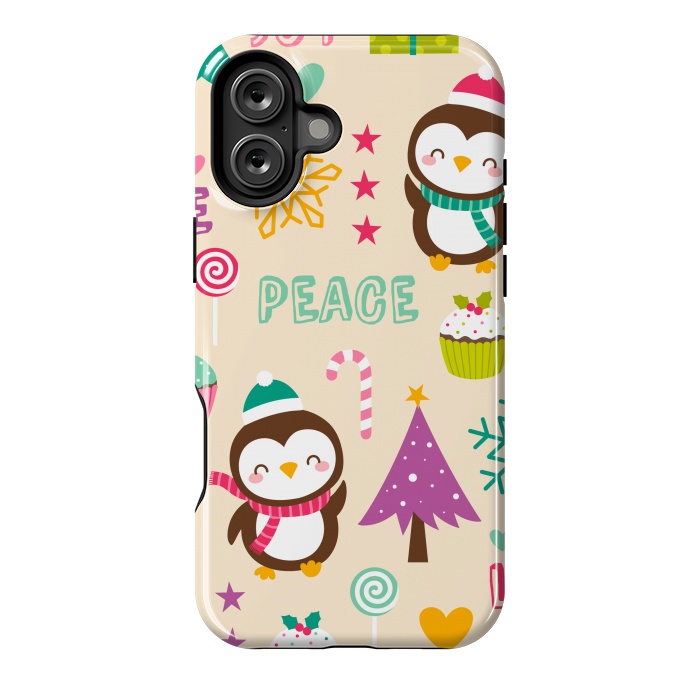 iPhone 16 Plus StrongFit Colorful Cute Penguin and Pecorative Elements for Christmas by ArtsCase