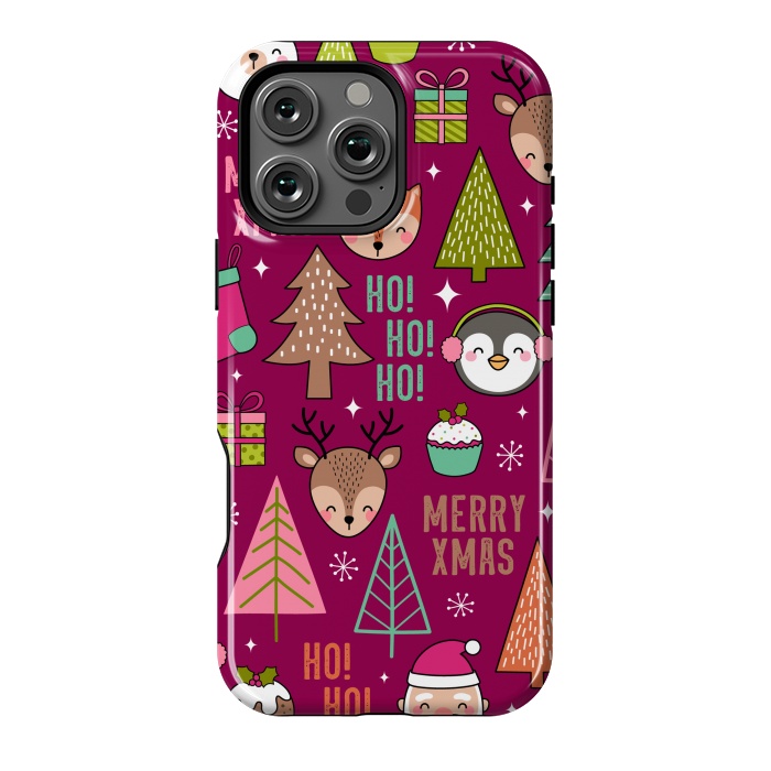 iPhone 16 Pro Max StrongFit Pine Trees and Christmas Elements Seamless Pattern by ArtsCase