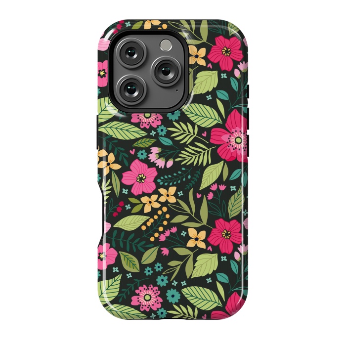 iPhone 16 Pro StrongFit Pretty Flowers on Dark Green Background by ArtsCase