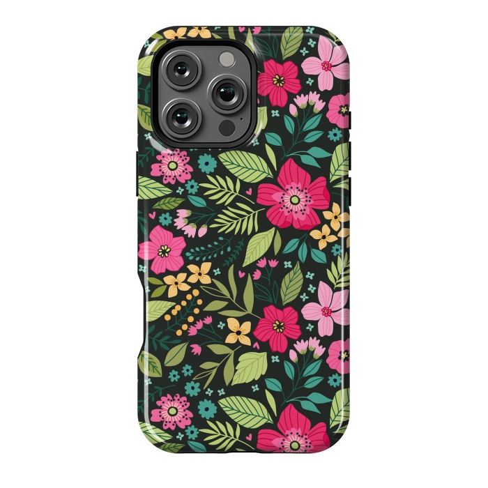 iPhone 16 Pro Max StrongFit Pretty Flowers on Dark Green Background by ArtsCase