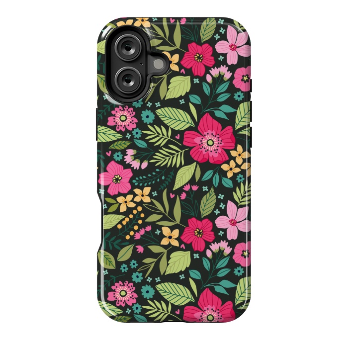 iPhone 16 Plus StrongFit Pretty Flowers on Dark Green Background by ArtsCase