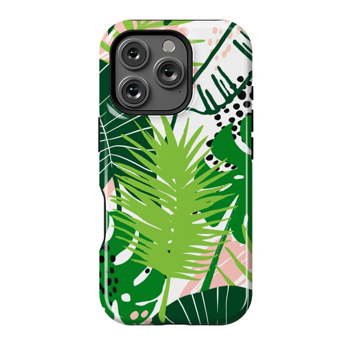 iPhone 16 Pro StrongFit Seamless Exotic Pattern with Green Tropical Leaves by ArtsCase