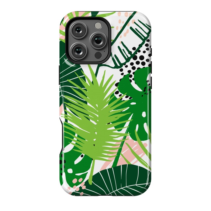 iPhone 16 Pro Max StrongFit Seamless Exotic Pattern with Green Tropical Leaves by ArtsCase