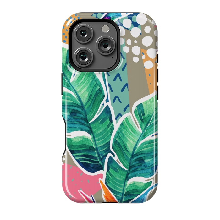 iPhone 16 Pro StrongFit Tropical Flowers Watercolors with Geometric Outline by ArtsCase