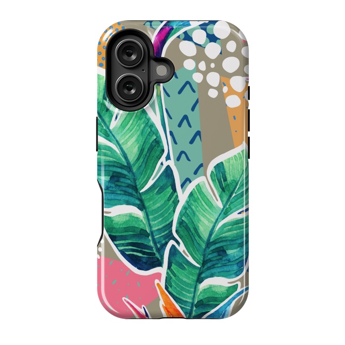 iPhone 16 StrongFit Tropical Flowers Watercolors with Geometric Outline by ArtsCase