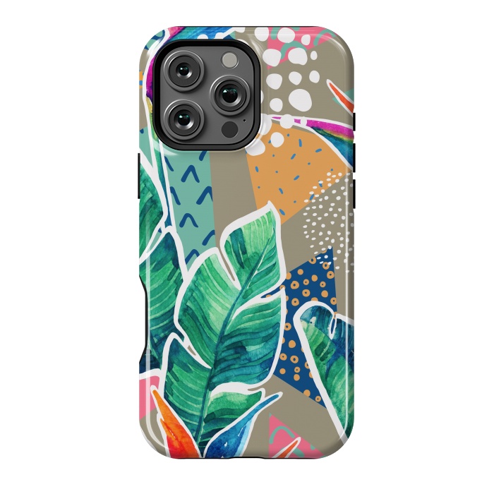 iPhone 16 Pro Max StrongFit Tropical Flowers Watercolors with Geometric Outline by ArtsCase