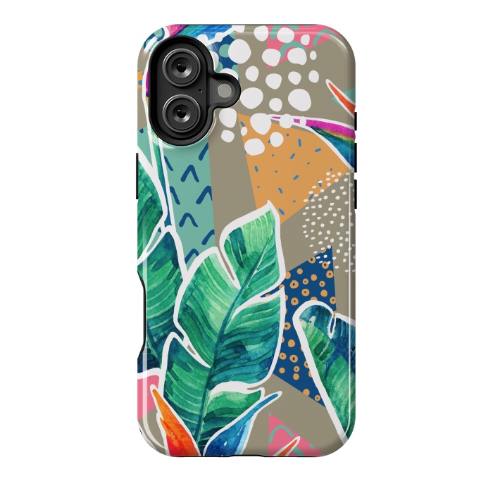 iPhone 16 Plus StrongFit Tropical Flowers Watercolors with Geometric Outline by ArtsCase