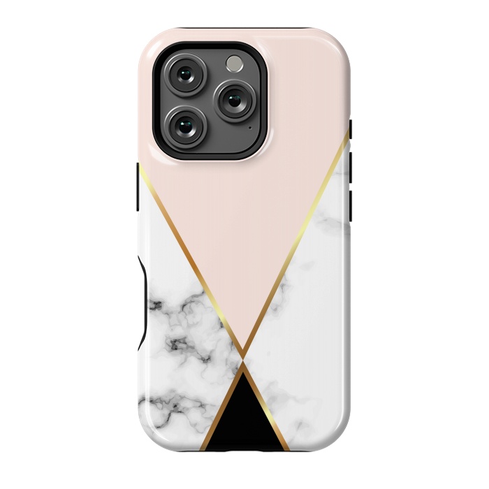 iPhone 16 Pro StrongFit Vector Marble Geometric Background with Black and Gold Triangles by ArtsCase