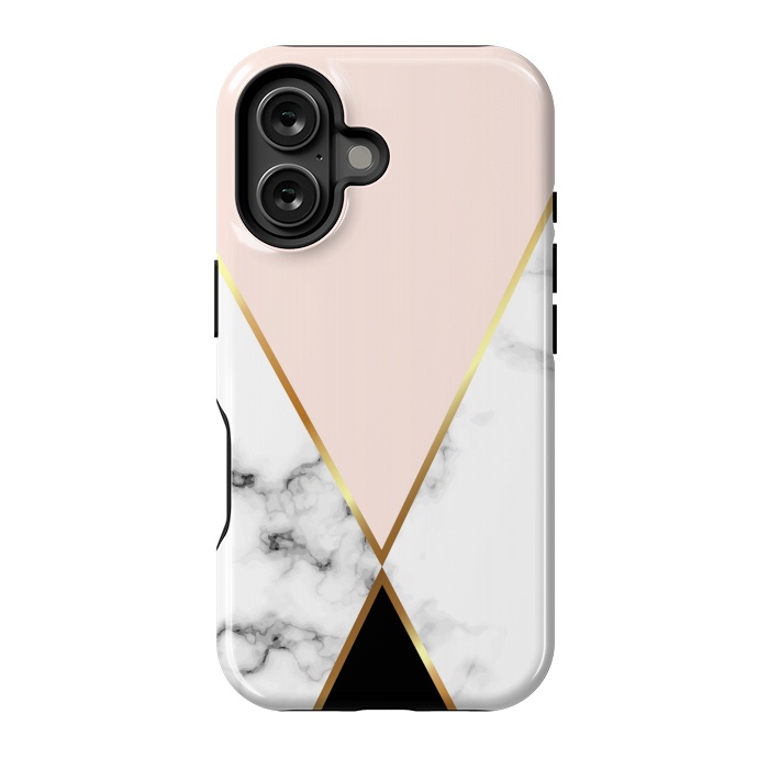 iPhone 16 StrongFit Vector Marble Geometric Background with Black and Gold Triangles by ArtsCase