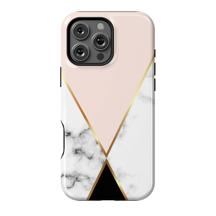 iPhone 16 Pro Max StrongFit Vector Marble Geometric Background with Black and Gold Triangles by ArtsCase