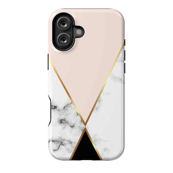 iPhone 16 Plus StrongFit Vector Marble Geometric Background with Black and Gold Triangles by ArtsCase