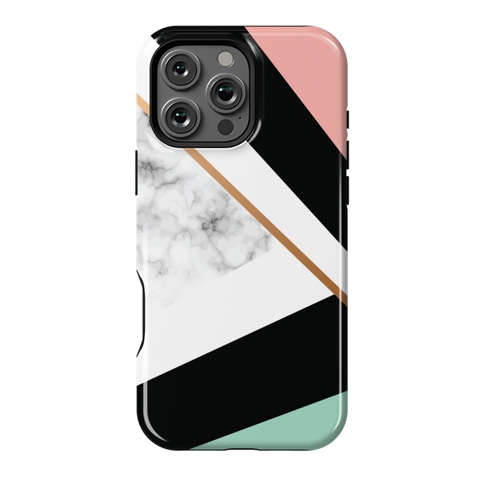 iPhone 16 Pro Max StrongFit Vector Marble Texture Design with Golden Geometric Lines by ArtsCase