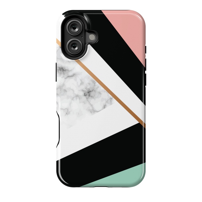 iPhone 16 Plus StrongFit Vector Marble Texture Design with Golden Geometric Lines by ArtsCase