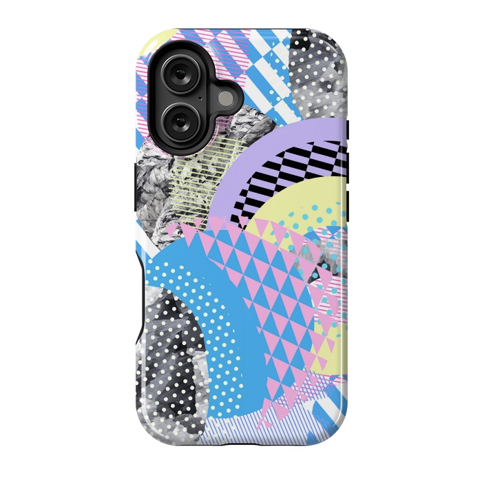 iPhone 16 StrongFit Multicoloured playful pop-art collage by Oana 