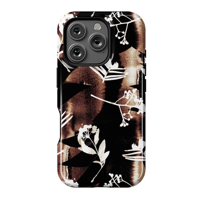 iPhone 16 Pro StrongFit Cyanotype brown painted wild plants pattern by Oana 