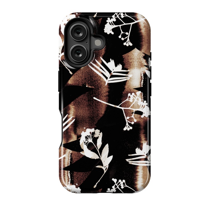 iPhone 16 StrongFit Cyanotype brown painted wild plants pattern by Oana 