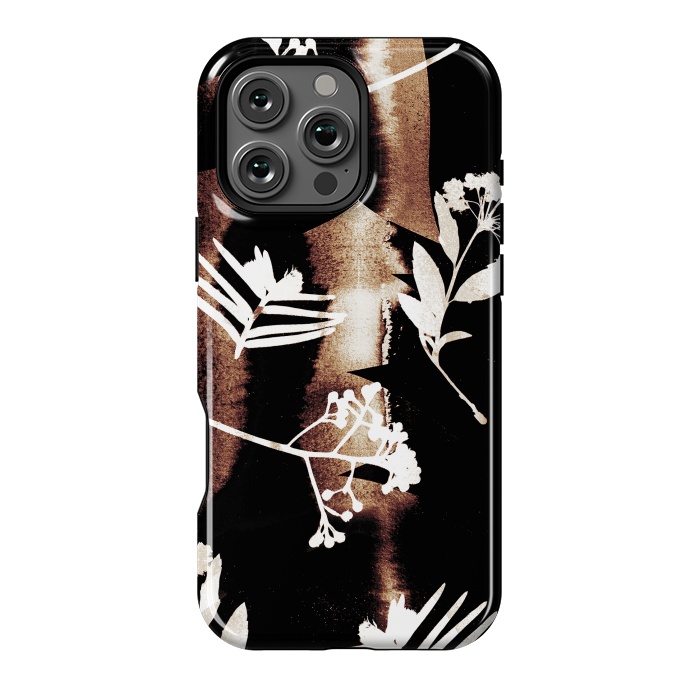 iPhone 16 Pro Max StrongFit Cyanotype brown painted wild plants pattern by Oana 