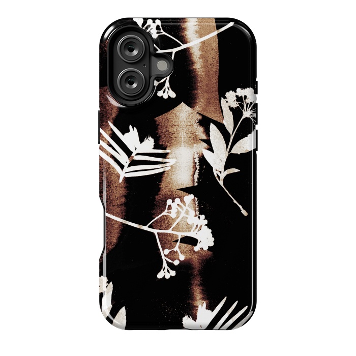 iPhone 16 Plus StrongFit Cyanotype brown painted wild plants pattern by Oana 