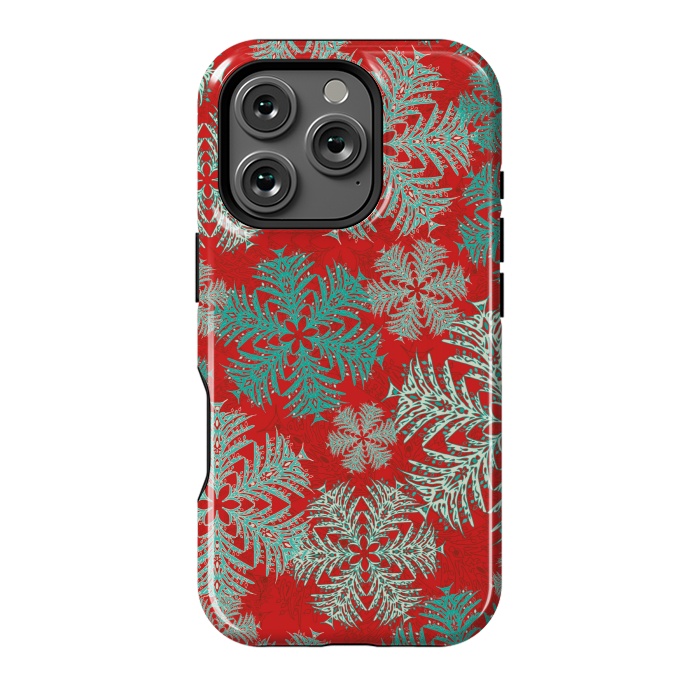 iPhone 16 Pro StrongFit Xmas Snowflakes Red Aqua by Lotti Brown