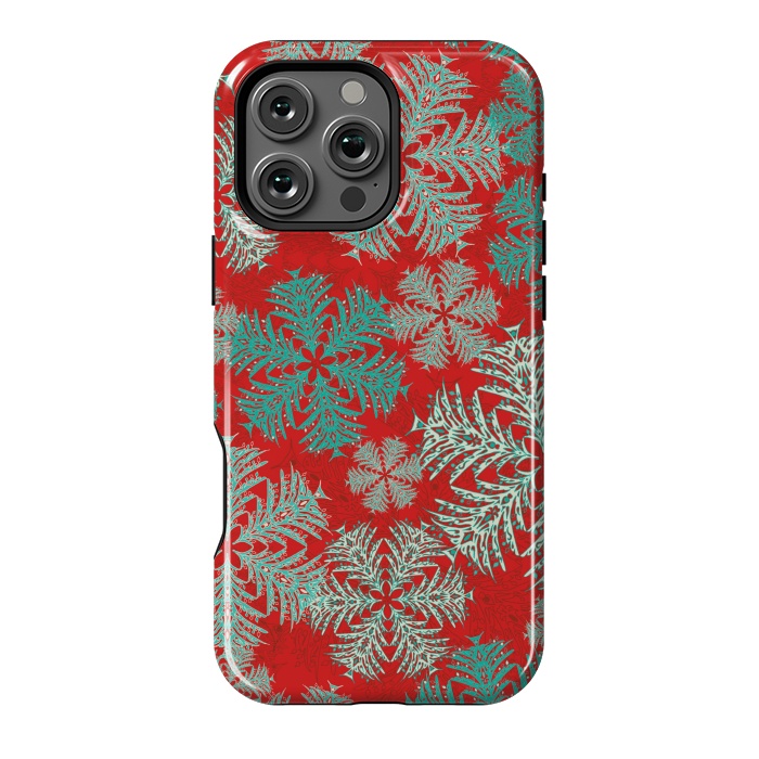 iPhone 16 Pro Max StrongFit Xmas Snowflakes Red Aqua by Lotti Brown