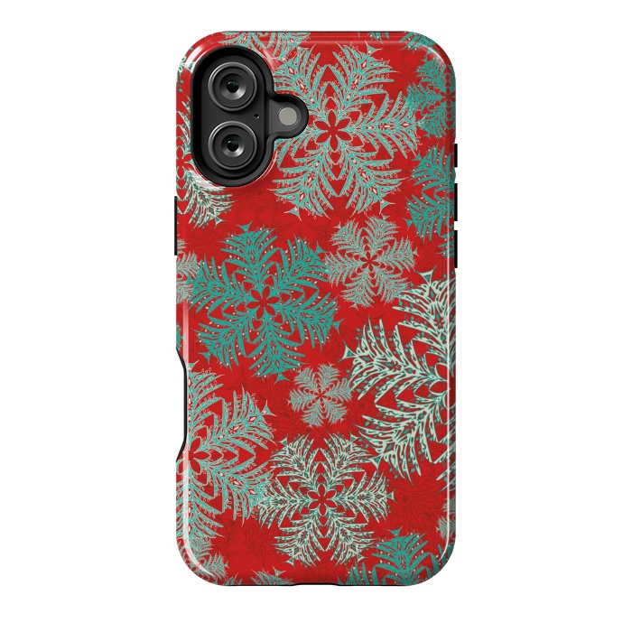 iPhone 16 Plus StrongFit Xmas Snowflakes Red Aqua by Lotti Brown