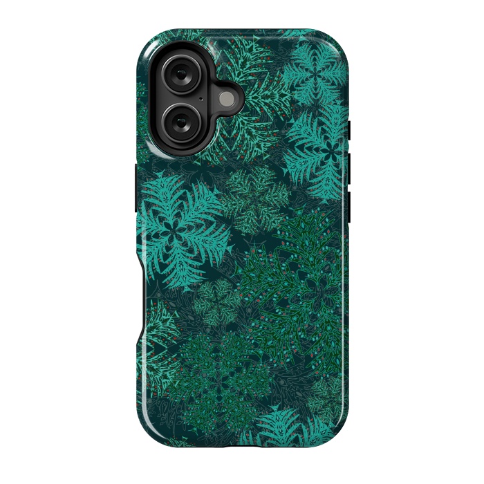 iPhone 16 StrongFit Xmas Snowflakes Teal by Lotti Brown