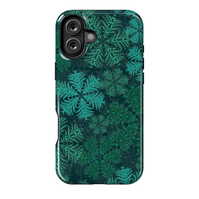 iPhone 16 Plus StrongFit Xmas Snowflakes Teal by Lotti Brown