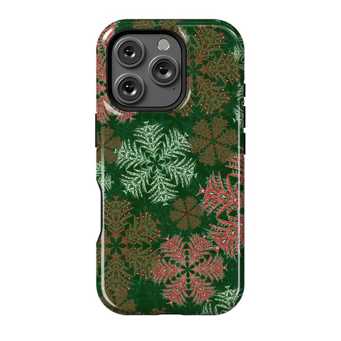 iPhone 16 Pro StrongFit Xmas Snowflakes Red & Green by Lotti Brown