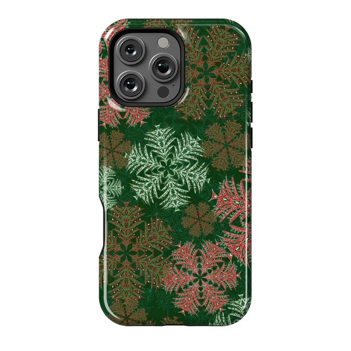 iPhone 16 Pro Max StrongFit Xmas Snowflakes Red & Green by Lotti Brown