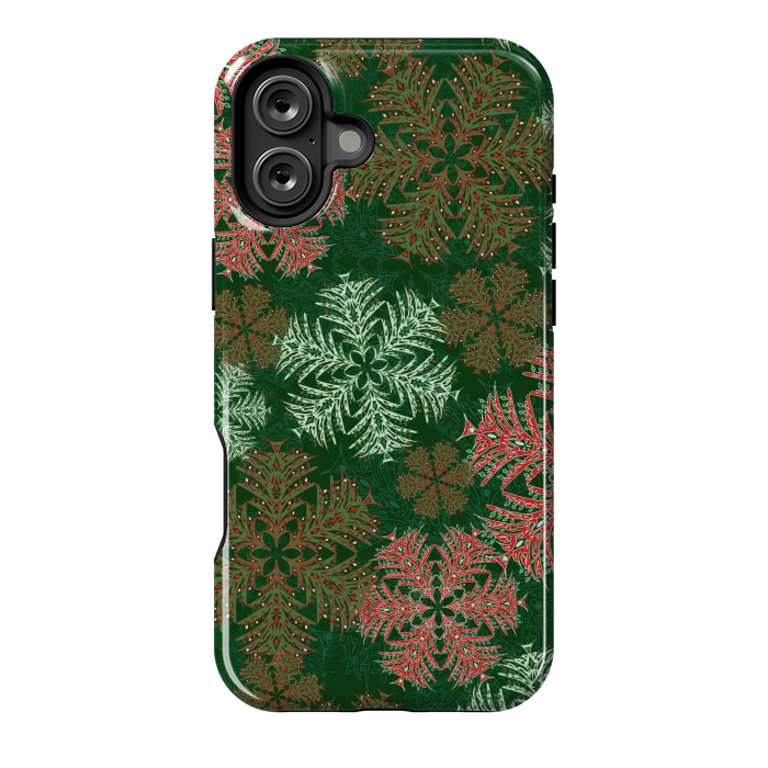 iPhone 16 Plus StrongFit Xmas Snowflakes Red & Green by Lotti Brown