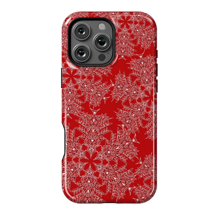 iPhone 16 Pro Max StrongFit Holiday Mandalas (Red/White) by Lotti Brown