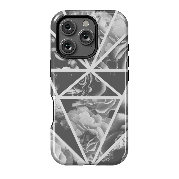 iPhone 16 Pro StrongFit Gray rose petals geo collage by Oana 