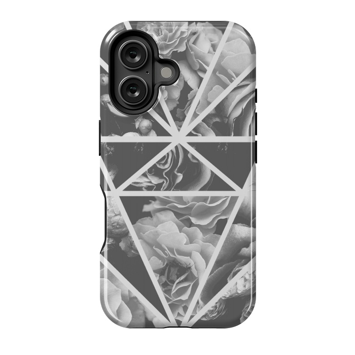 iPhone 16 StrongFit Gray rose petals geo collage by Oana 