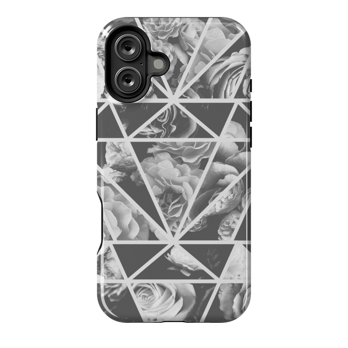 iPhone 16 Plus StrongFit Gray rose petals geo collage by Oana 