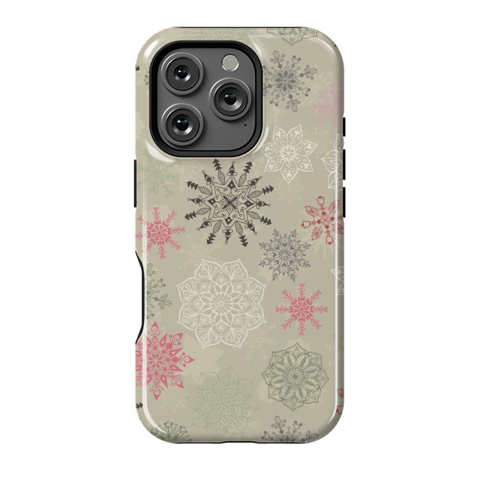 iPhone 16 Pro StrongFit Christmas Snowflakes on Light Green by Paula Ohreen