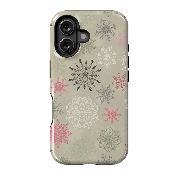 iPhone 16 StrongFit Christmas Snowflakes on Light Green by Paula Ohreen