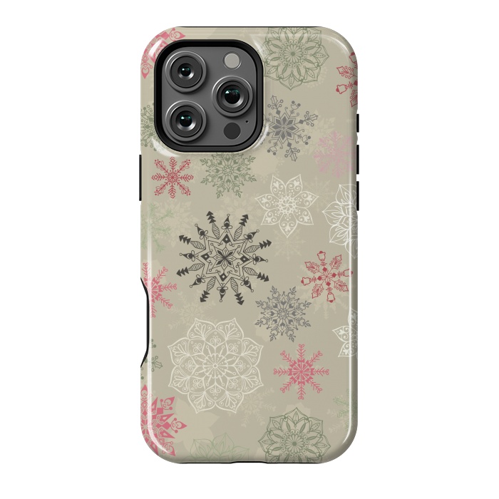 iPhone 16 Pro Max StrongFit Christmas Snowflakes on Light Green by Paula Ohreen