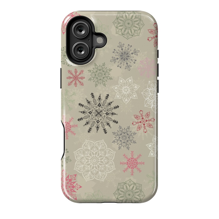 iPhone 16 Plus StrongFit Christmas Snowflakes on Light Green by Paula Ohreen