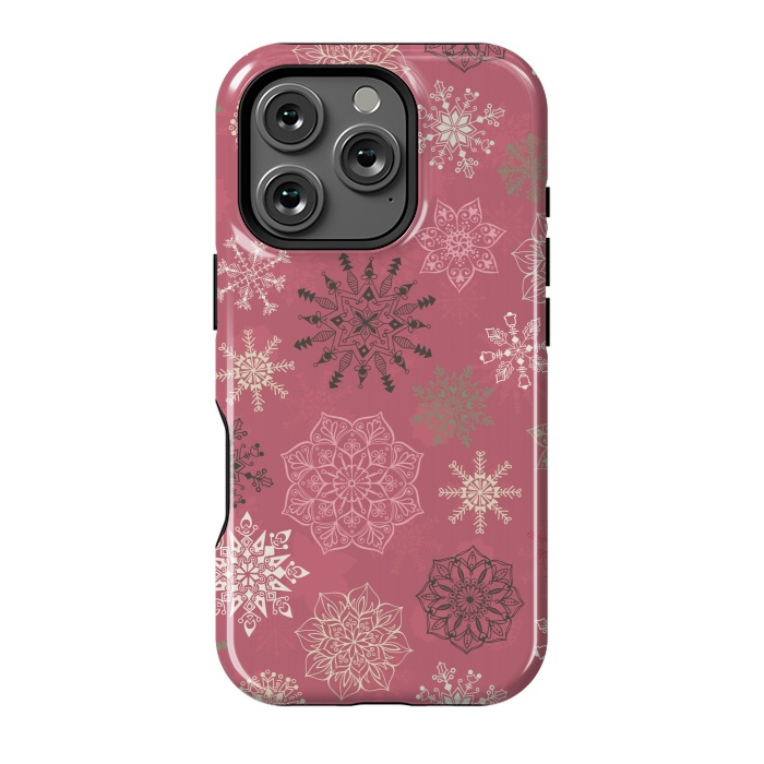 iPhone 16 Pro StrongFit Christmas Snowflakes on Pink by Paula Ohreen