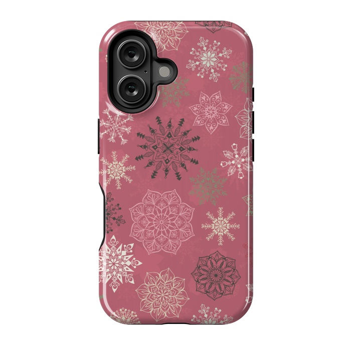 iPhone 16 StrongFit Christmas Snowflakes on Pink by Paula Ohreen