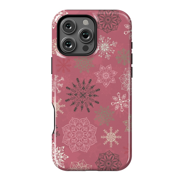 iPhone 16 Pro Max StrongFit Christmas Snowflakes on Pink by Paula Ohreen