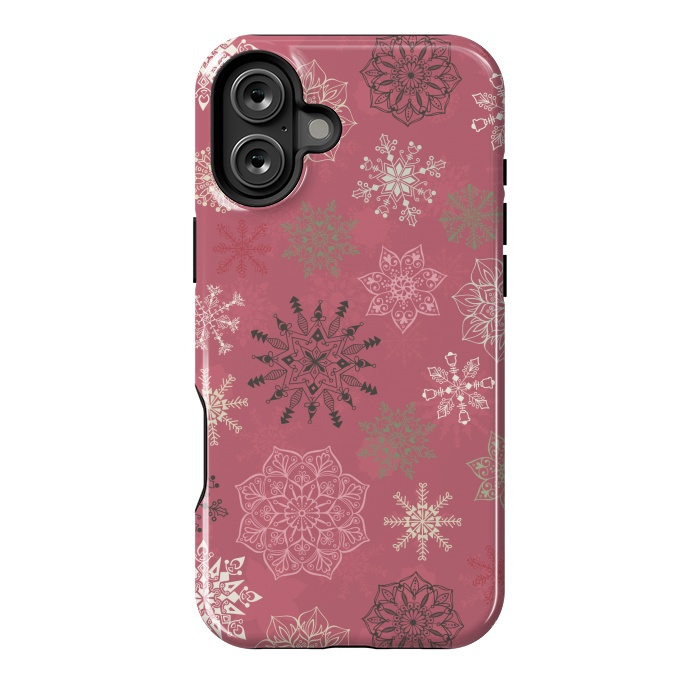 iPhone 16 Plus StrongFit Christmas Snowflakes on Pink by Paula Ohreen