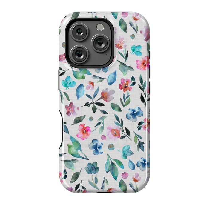 iPhone 16 Pro StrongFit Beautiful watercolor florals tossed on a textured background by Paula Ohreen