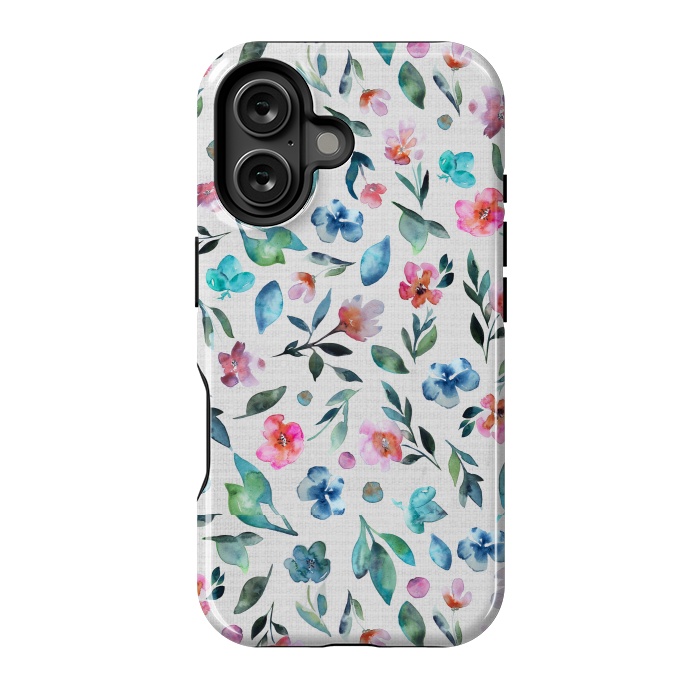 iPhone 16 StrongFit Beautiful watercolor florals tossed on a textured background by Paula Ohreen