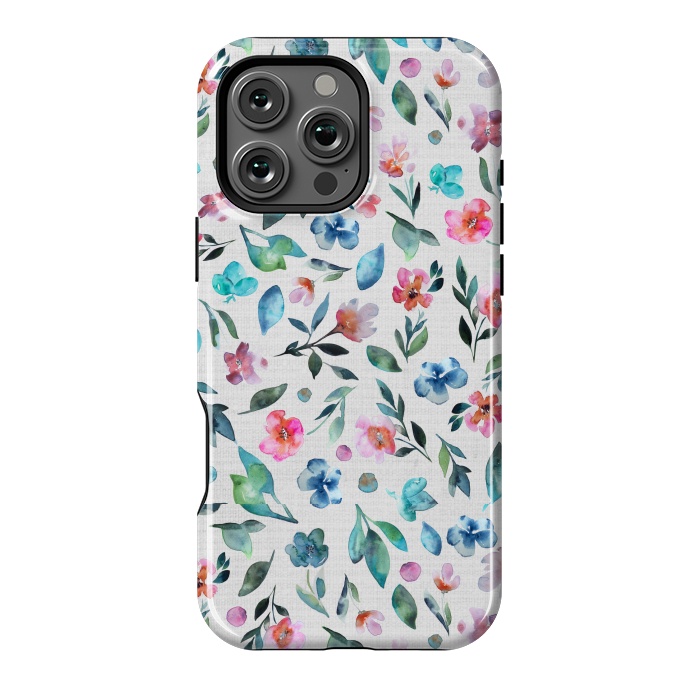 iPhone 16 Pro Max StrongFit Beautiful watercolor florals tossed on a textured background by Paula Ohreen