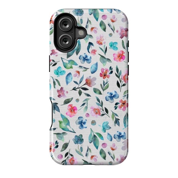 iPhone 16 Plus StrongFit Beautiful watercolor florals tossed on a textured background by Paula Ohreen