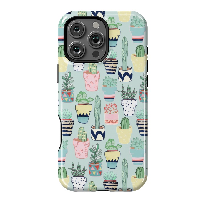 iPhone 16 Pro Max StrongFit Cute Cacti In Pots on Mint Green by Tangerine-Tane